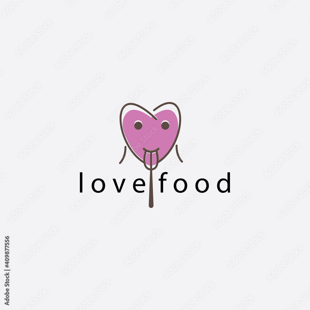 love eat logo, fork illustration, face line vector design