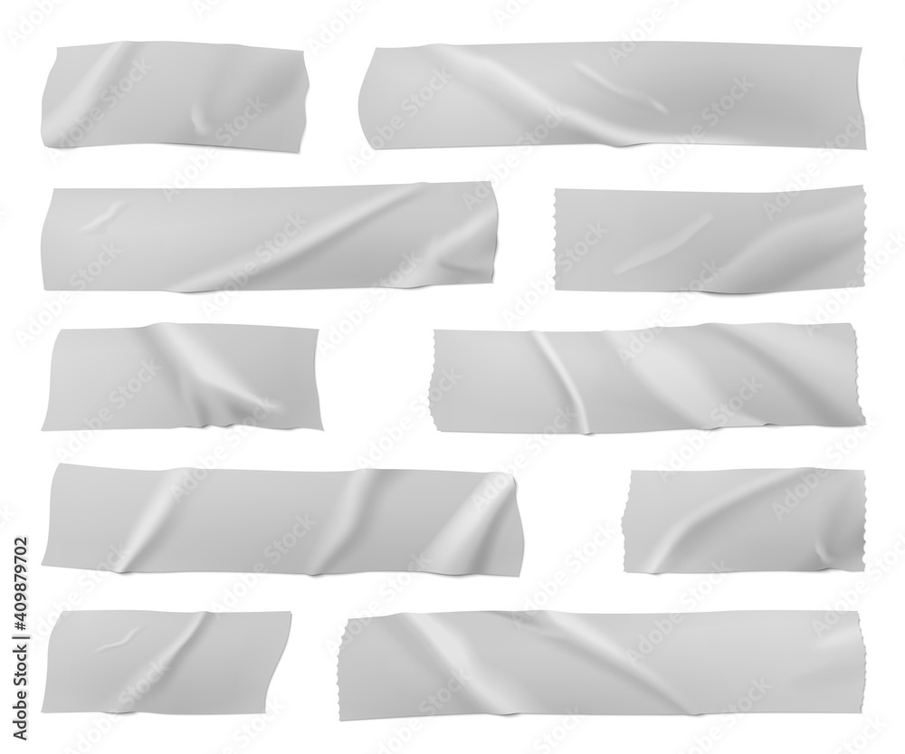 Adhesive tapes. Gray scotch strip, adhesive sticky band pieces ...