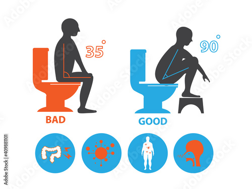 Silhouette human sitting on a toilet correct and wrong symbol  vector illustrator