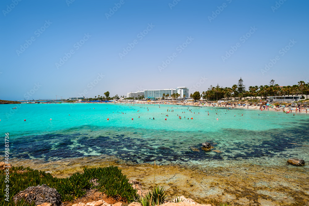 Fototapeta premium Cyprus beautiful coastline, Mediterranean sea of turquoise color, seascape cyprus, travel concept