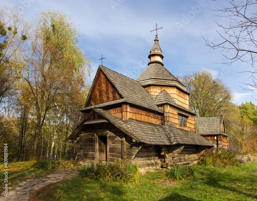 Ancient wooden church of 19th century, Pyrohiv, Kyiv, Ukraine © An-T