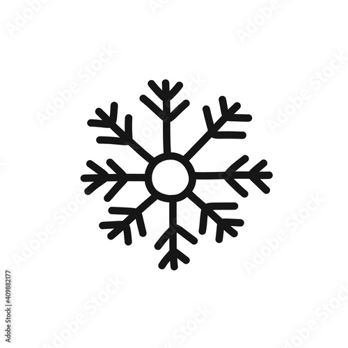 snowflake doodle icon, vector black line illustration