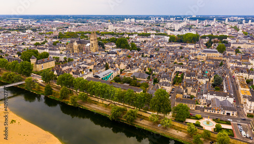 Top view of the city Tours and cathedral of Saint Gatien in Western France