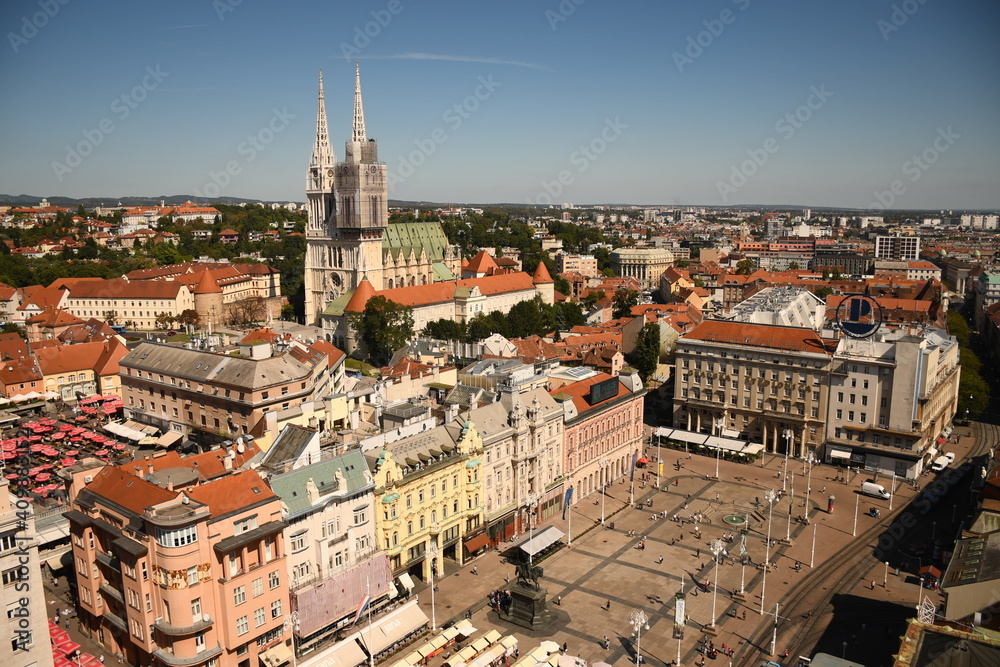 View from an observation deck to the historic center of Zagreb in summer