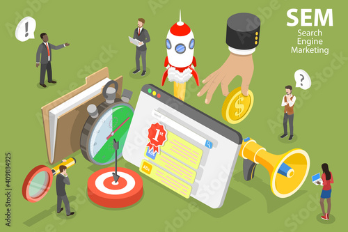3D Isometric Flat Vector Conceptual Illustration of SEM - Search Engine Marketing. photo