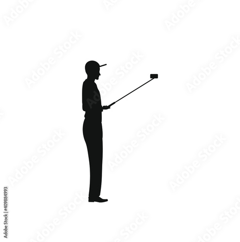 male travel blogger with selfie stick