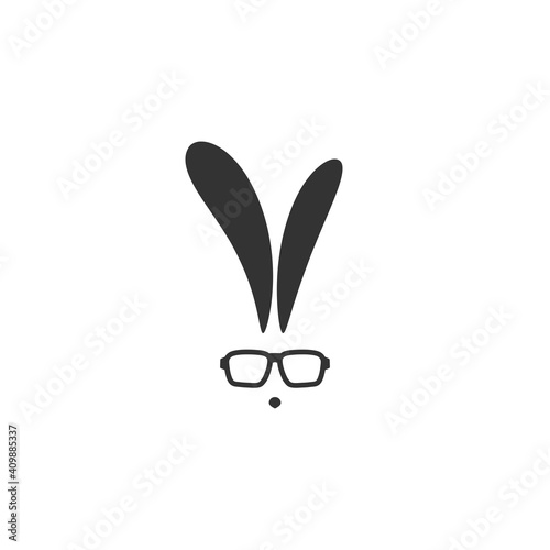 black flat hipster rabbit avatar with glasses isolated on white.