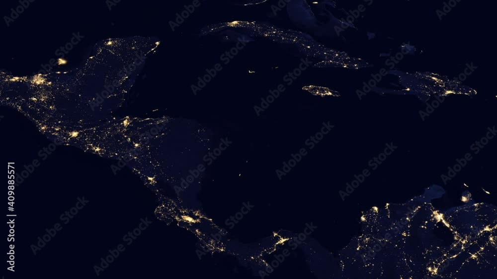 Central America viewed from space from a satellite during night time. Contains public domain image by NASA.