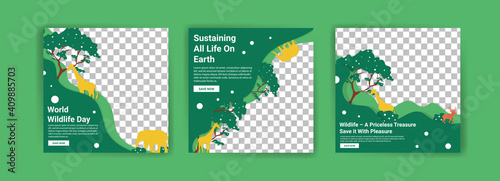 World Wildlife Day. Social media templates for World Wildlife Day. Education to get to know wildlife. Sustaining all life on earth.