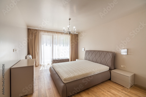 New luxury modern bedroom. New home. Interior photography.