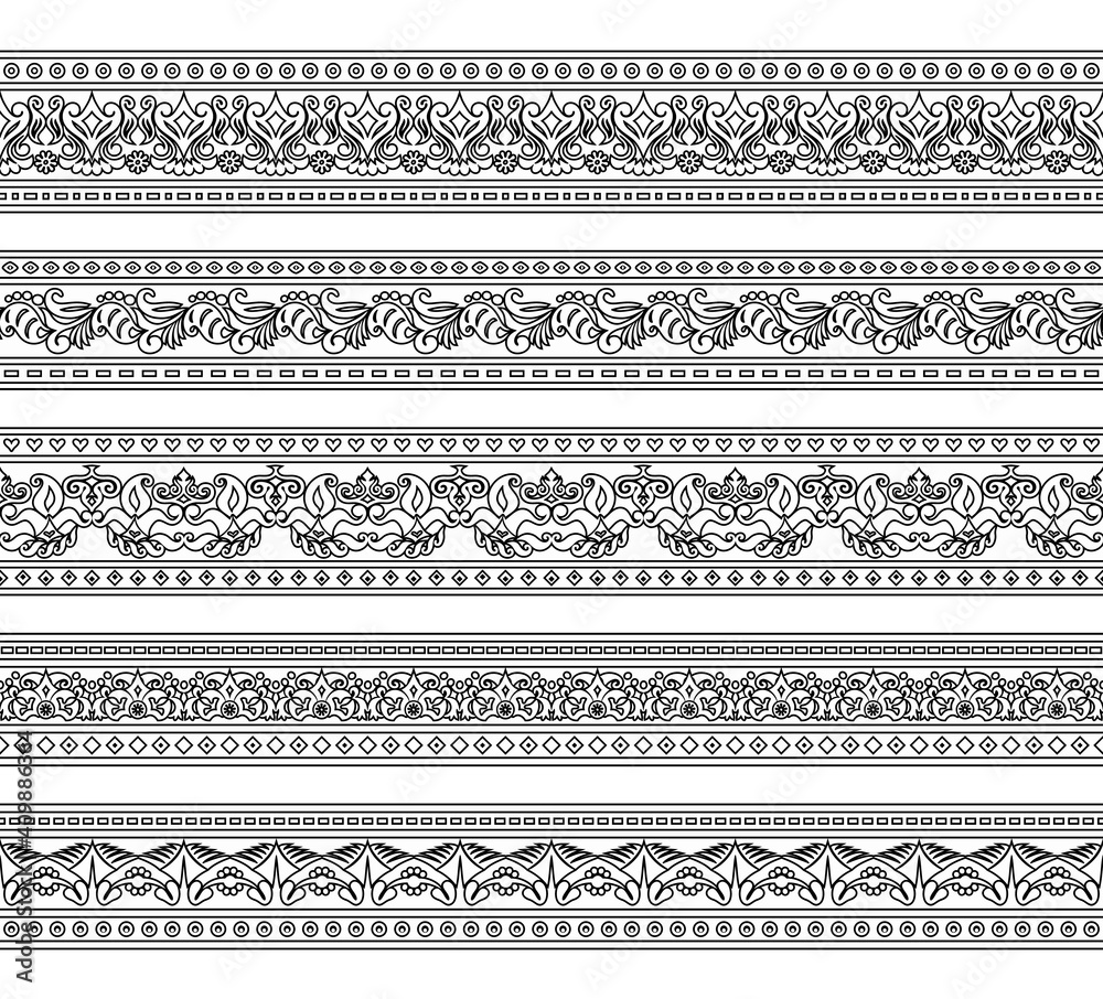 Abstract ethnic nature seamless line art stripes set Abstract ethnic nature seamless line art stripes set
