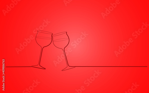 Two wine glasses cheers isolated on red background. For party card and ad. Useful for advertisement, marketing and advert. Two wine glasses vector illustration