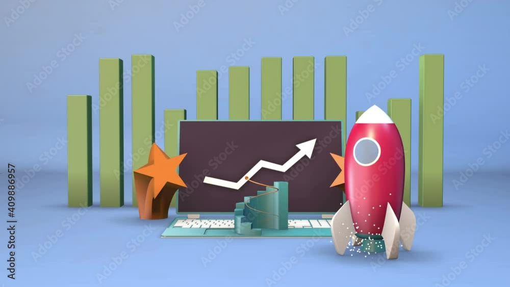 Startup new business, restart economy project planning and development 3D video loop animation