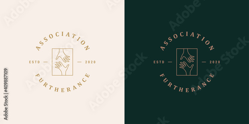 Female hands gestures logo face logo template linear vector illustration