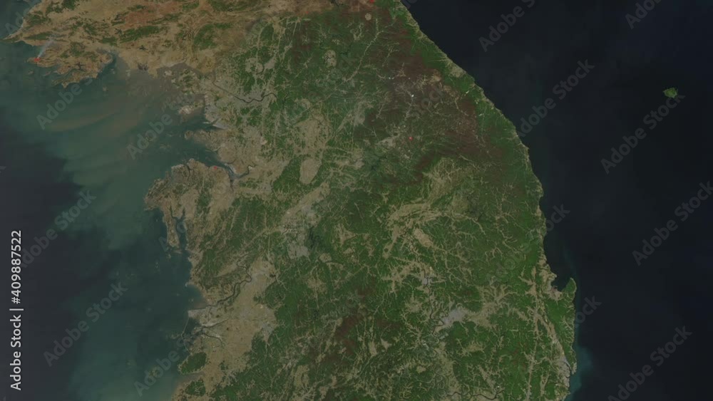 South and North Korea countries view from space from a satellite. Contains public domain image by NASA.