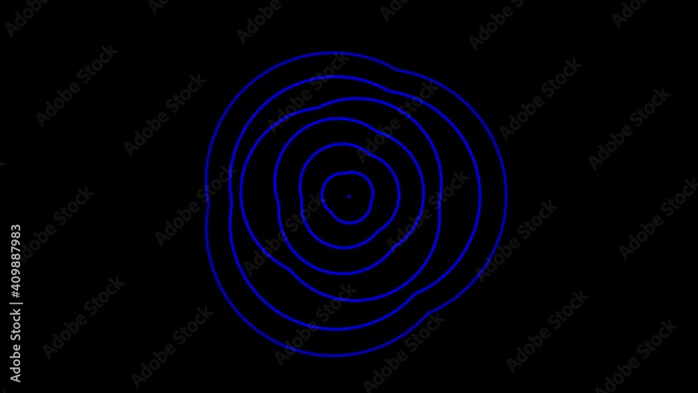 Blue graphic object, placed in the center that duplicates and expands in concentric waves, while it rotates clockwise and increases the size, then continues with the generated effect. Blue graphic object, placed in the center that duplicates and expands in concentric waves, while it rotates clockwise and increases the size, then continues with the generated effect.