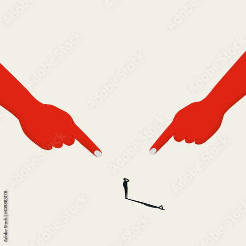 Bullying and blame game vector concept. Fingers pointing at person. Symbol of discrimination, shaming.