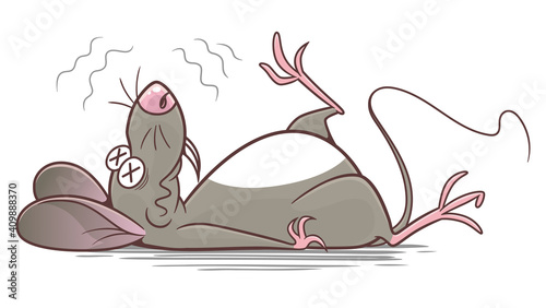 Defeated cartoon mouse on the white background. Cartoon pest mouse series.