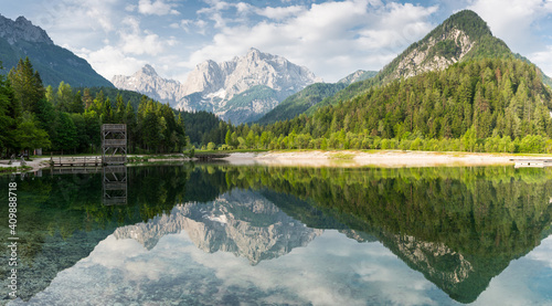 Alps reflecting in the Jasna lake surface