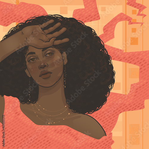 beautiful black woman in golden sun light