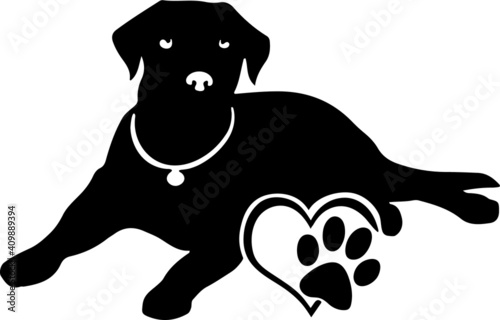 labrador dog with a heart cutting silhouette on transparent background 