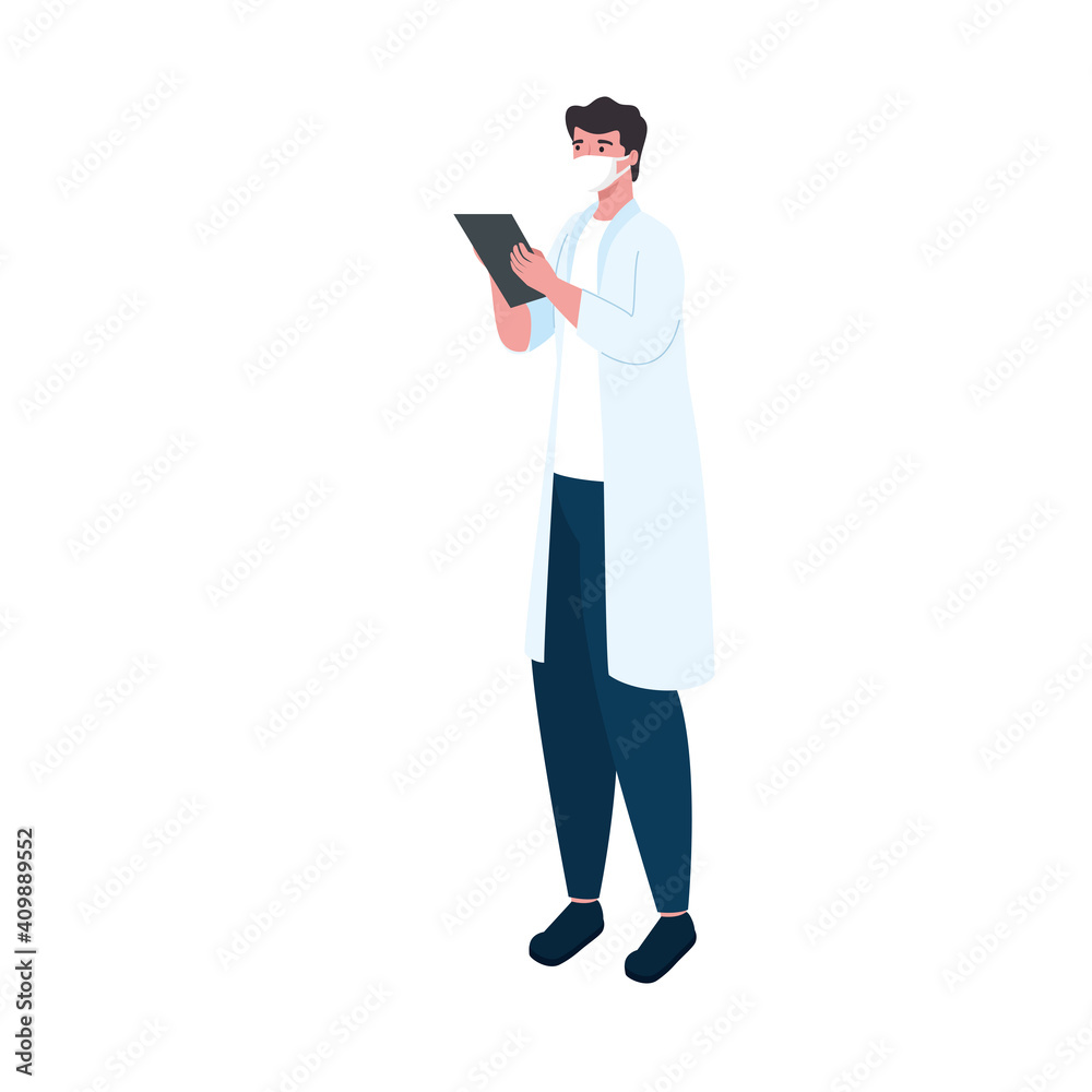 male doctor wearing medical mask with checklist vector illustration design male doctor wearing medical mask with checklist vector illustration design