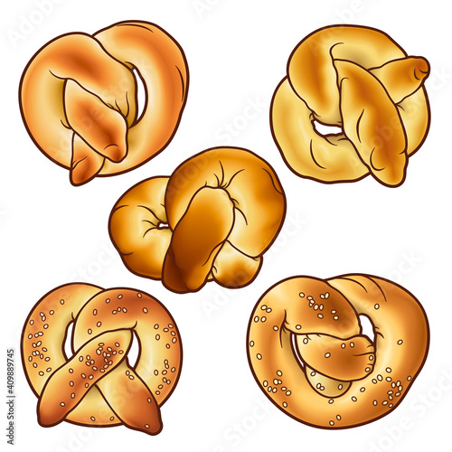 Buns hand drawn vector doodles set. Bake shop elements and objects