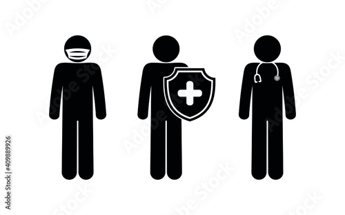 medics icon, doctor isolated pictogram, stick figure man