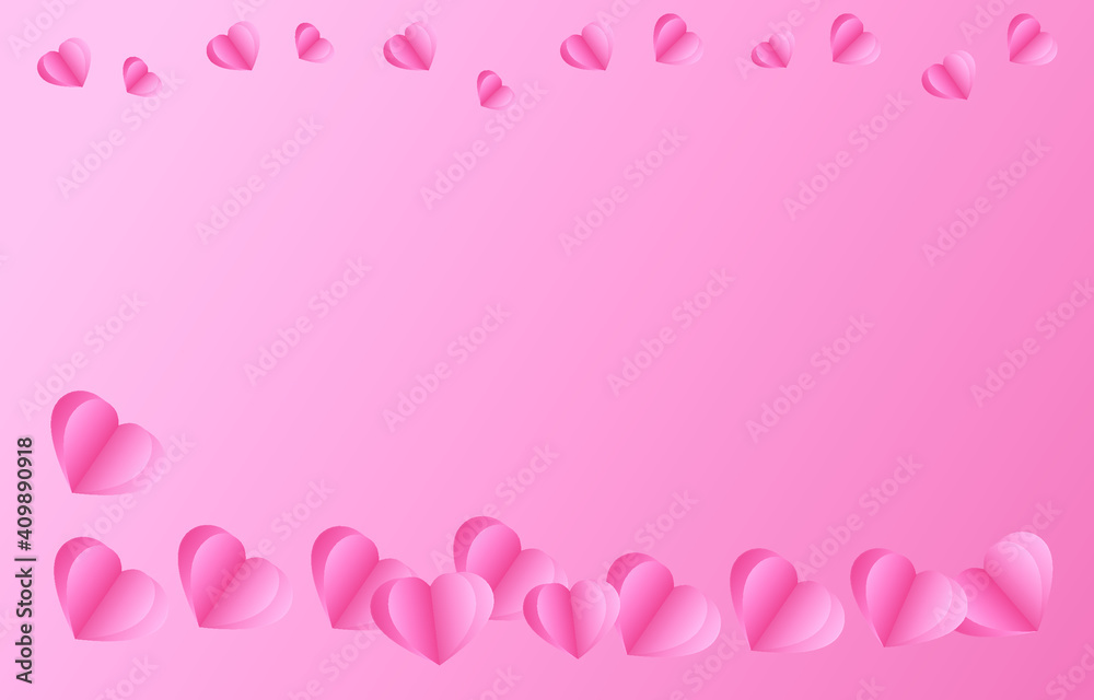 Paper elements in shape of heart flying on pink background. vector symbols of love for Happy Valentine's Day, birthday greeting card design.