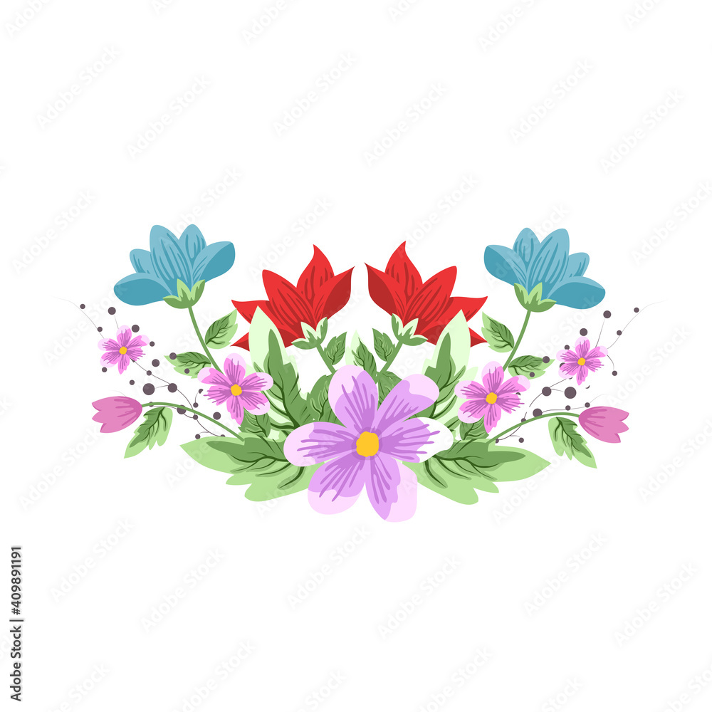 Fototapeta premium Flower isolated on white background. Flower modern design for t-shirt, print material, cloth and textile. Useful for invite and wedding card, wallpaper and greeting card. Flower vector illustration