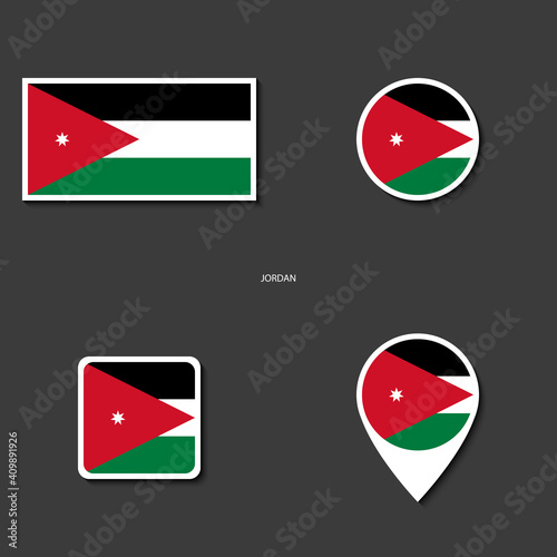 Jordan flag icon set in different shape (rectangle, circle, square and marker icon) on dark grey background. Free Download Jordan flag icon set in different shape (rectangle, circle, square and marker icon) on dark grey background. - GFXLoad