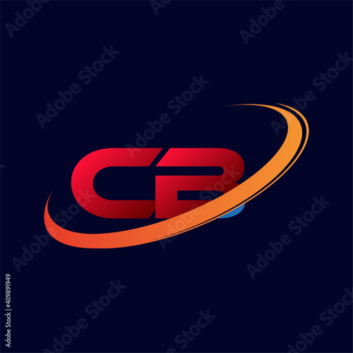 initial letter CB logotype company name colored red and orange swoosh design. isolated on dark background.