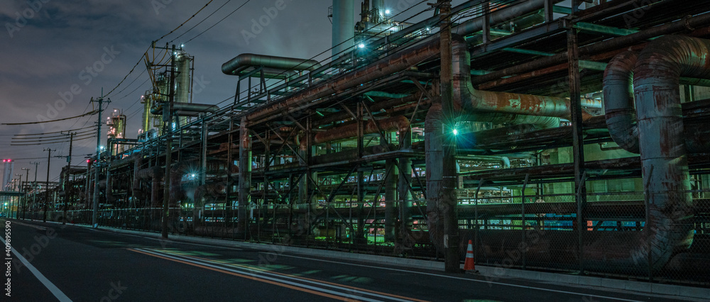 The factory in night of Kawasaki, Japan