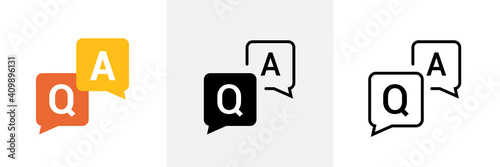 Faq help flat design icon. Query frequently question speech vector information symbol photo