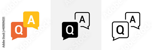 Faq help flat design icon. Query frequently question speech vector information symbol