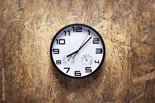 Wallpaper Mural Clock watch at wooden chipboard of wall surface background texture Torontodigital.ca