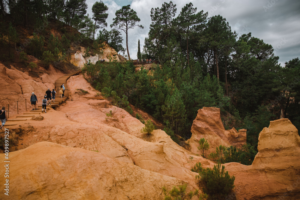 Rock face in the Ochre Path le Sentier Les Ocres through the Red Cliffs ...