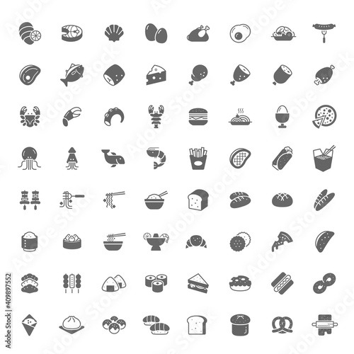 Food icon filled style flat design. 64 Icons.