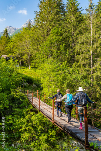 Rope bridge on the river Soca, Triglavski national park, Slovenia