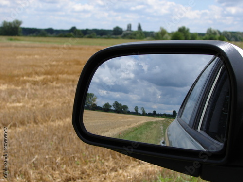 Countryside in the rearview mirror