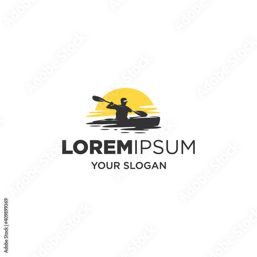 kayaking sunset silhouette logo vector