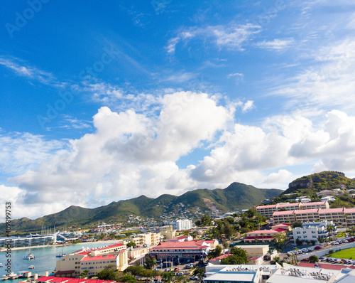 The caribbean island of St.Maarten landscape and Citiscape. Simpson bay city  located in the Caribbean island of St Maarten.  © Multiverse