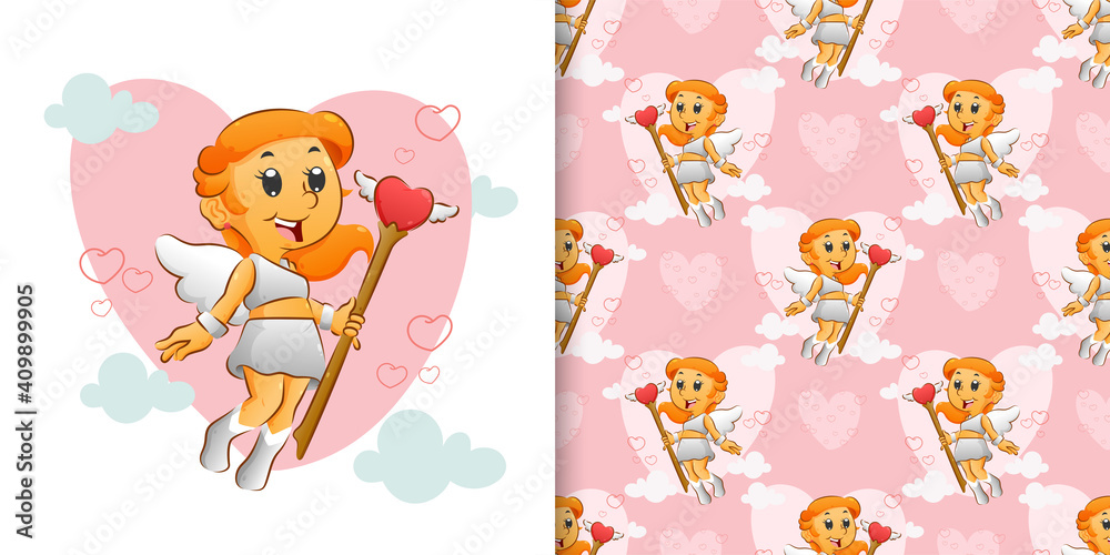 The seamless of the cute cupid girl holding the magical love stick The seamless of the cute cupid girl holding the magical love stick