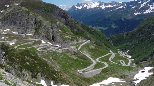 Gotthard Tremola cobble stoned road and Stelvio mountain pass roads with hairpin bends and beautiful landscapes in the Swiss Alps. Includes five different video sequences!