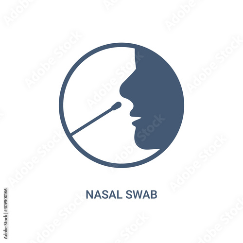 Covid nasal swab icon. Corona virus nasal pcr swab test line icon
