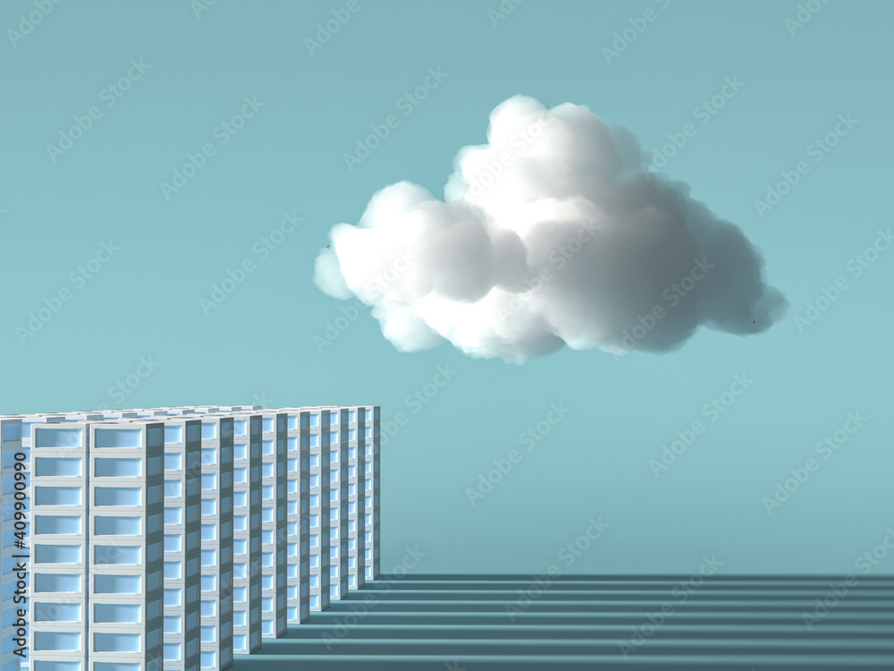 Foto White cloud with servers, cloud modern technologies, clean energy, network and d