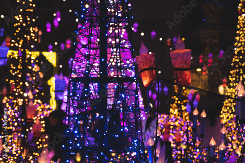 christmas lights and tree in Shiodome, Japan