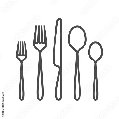 Cutlery icon. Restaurant icon. Fork  knife  tablespoon sign. Cutlery collection set symbol. Classic flat design