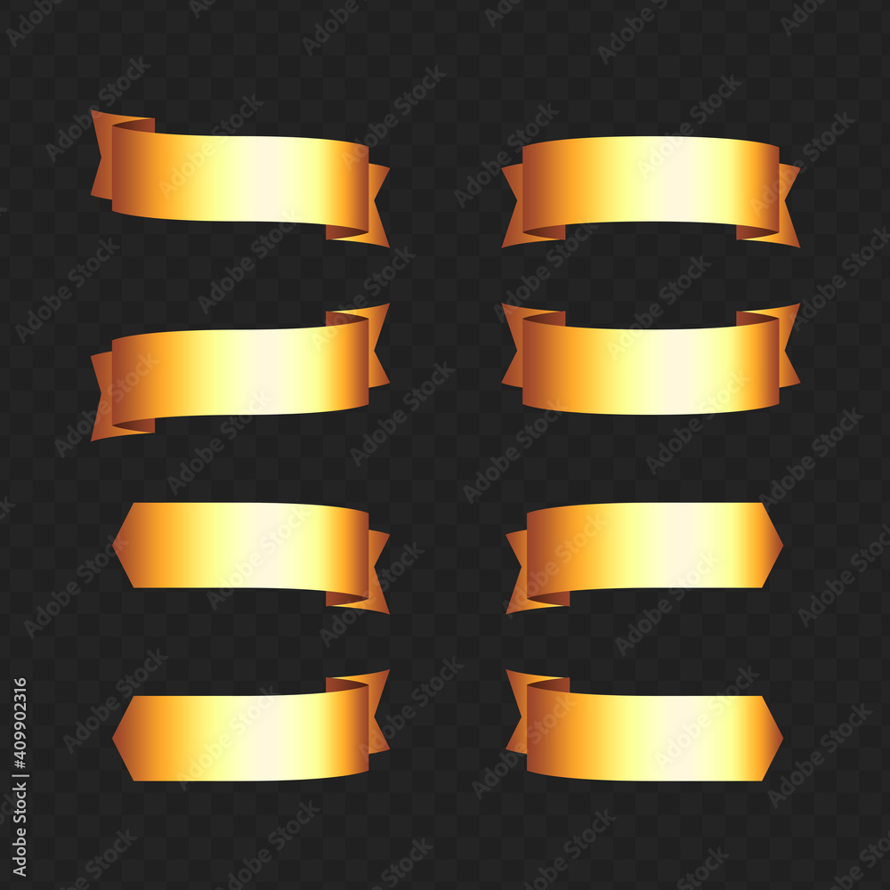 Set of golden ribbon banners on transparent background. Collection for your text. Vector illustration. Set of golden ribbon banners on transparent background. Collection for your text. Vector illustration.