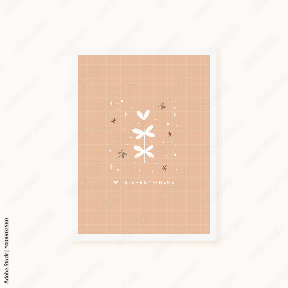 Love card with twig with heart shape leaves Love card with twig with heart shape leaves